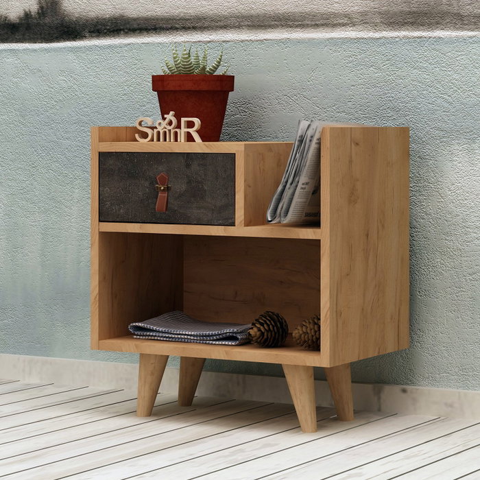 Hanah Home Mesita de Noche Roble y Gris Oscuro